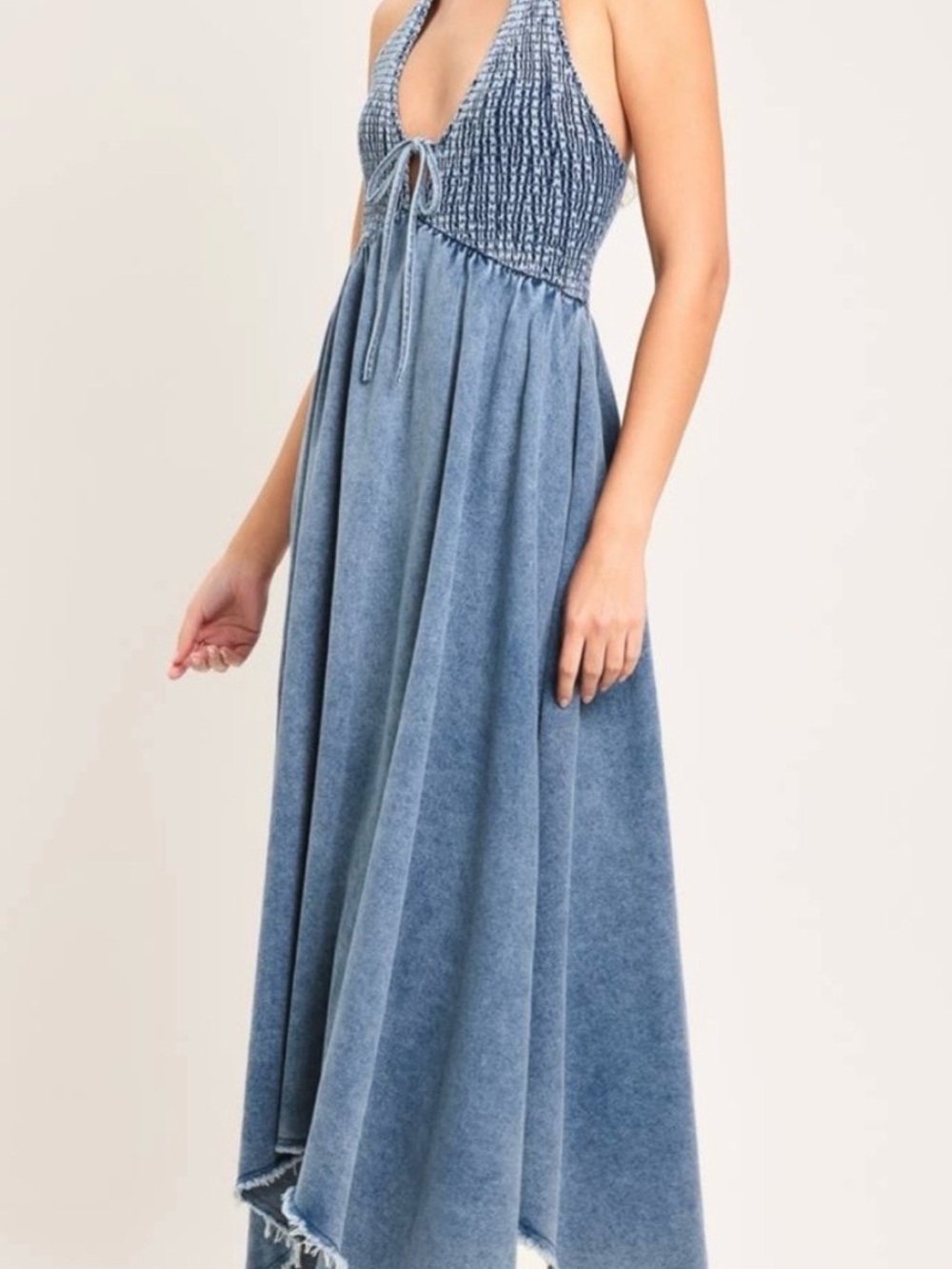 💕Flying Tomato Blue Halter Denim Maxi Dress